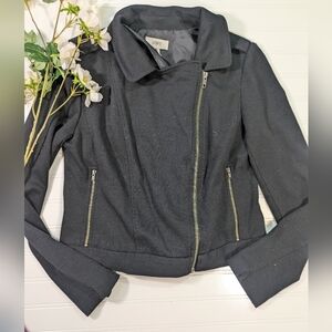 Loft Black Asymmetric Zip Waist Length Knit Jacket